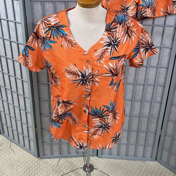 Ekouaer Tropical Orange Button-Up Shirt and Shorts Set, Women’s Small - Picture 2 of 9